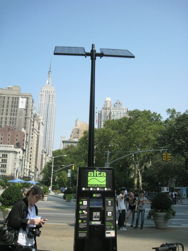 The bike share station is solar powered. 